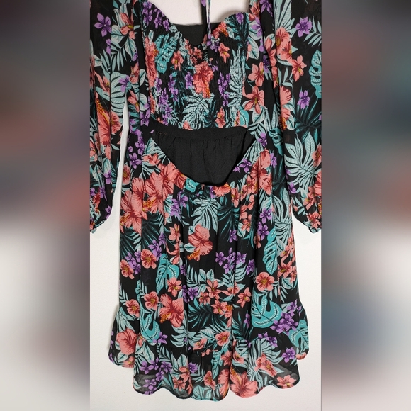 Lost + Wander Womens Black Tropical Floral Fit & Flare Dress Size M Like New! - Picture 10 of 12